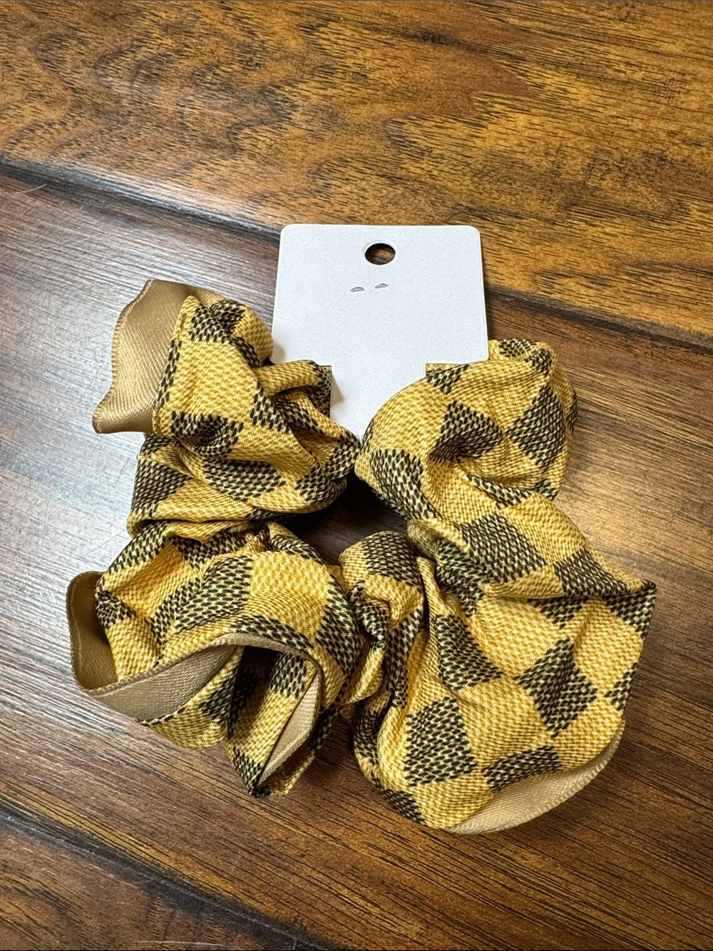 Ettas Mustard Black Plaid Satin Reversible Oversized Scrunchie NWT